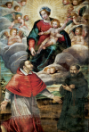 The Virgin and Child seated on clouds, with Saint Carlo Borromeo and Blessed Peace - Carocci, 1658 - Church of St. Francesco - Cascia