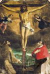 Altar of "Forgiveness," Christ on the Cross between St. Francis and St. Charles Borromeo - Church of St. Nicholas - Scheggino